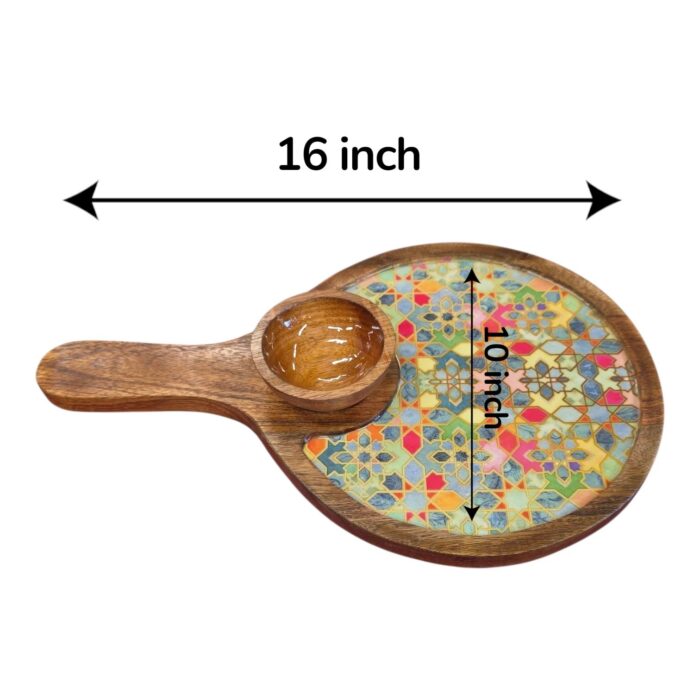 Dimensions of the mango wood charcuterie board with wooden bowl