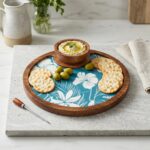 Mango wood charcuterie board with dip bowl round serving platter