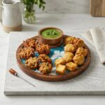 Mango wood charcuterie board with dip bowl round serving platter