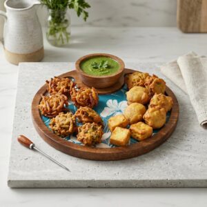 Mango wood charcuterie board with dip bowl round serving platter