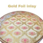 Decorative wooden coffee table tray set with gold inlay design