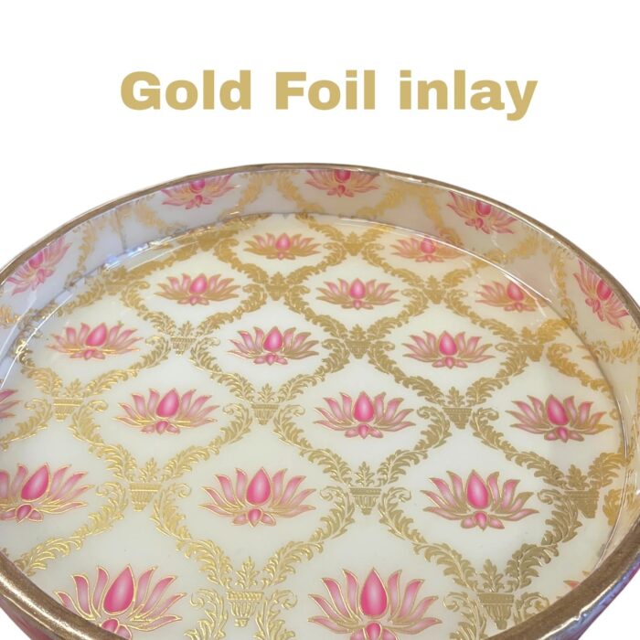 Decorative wooden coffee table tray set with gold inlay design
