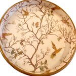 Close up of Decorative wooden coffee table tray set with gold inlay design
