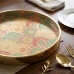 Decorative wooden coffee table tray set with gold inlay design