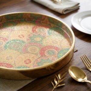Decorative wooden coffee table tray set with gold inlay design