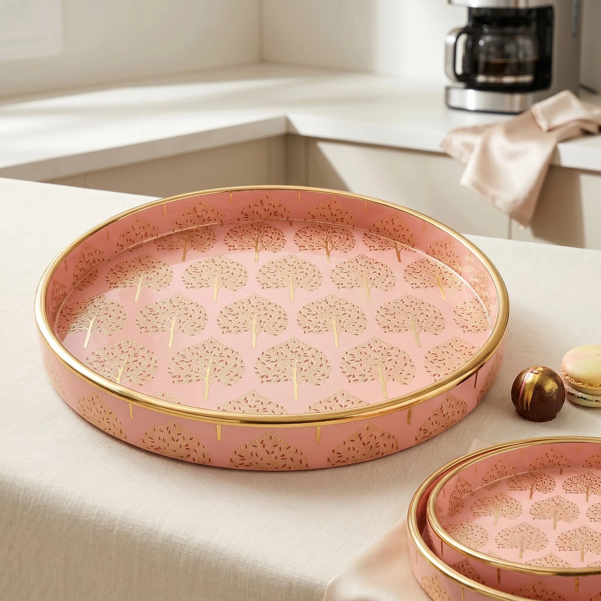Luxury decorative tray for living room coffee table Premium wooden tray set for coffee table styling