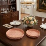 Decorative wooden coffee table tray set with gold inlay design