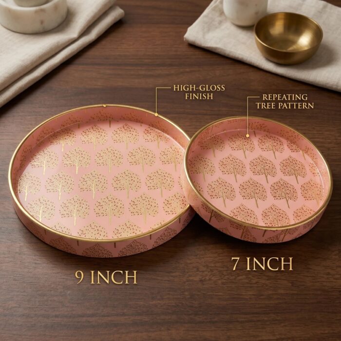 Decorative wooden coffee table tray set with gold inlay design