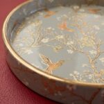 Decorative wooden coffee table tray set with gold inlay design