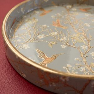 Decorative wooden coffee table tray set with gold inlay design