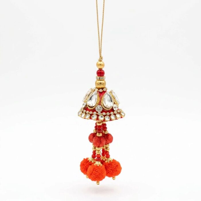 Red Kundan Bag Charm | Designer Purse Accessory - Image 2