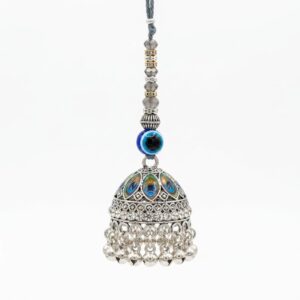 Silver Oxidized Bag Charm with evil eye