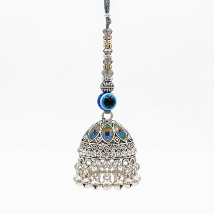 Silver Oxidized Bag Charm with evil eye