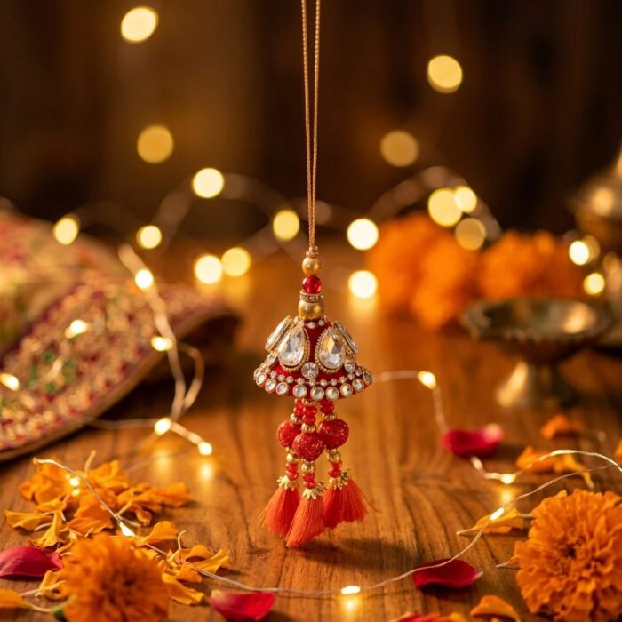 Red Kundan Bag Charm | Designer Purse Accessory - Image 3