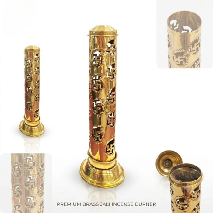 Brass Tower Incense Holder - Golden - Swastik - Image 2