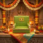 Premium Handcrafted Fabric Singhasan - Green - Large with Box | Laddu Gopal Singhasan - Image 3