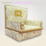 Premium Handcrafted Fabric Singhasan - White-Grey - Large with Box | Laddu Gopal Singhasan
