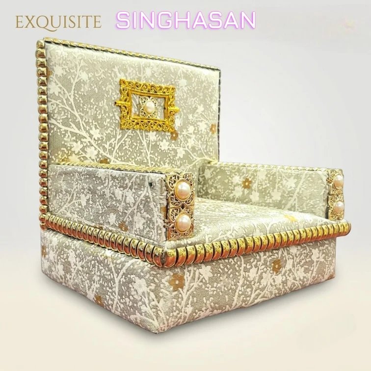 1784217866088.webp Premium Handcrafted Fabric Singhasan - White-Grey - Large with Box | Laddu Gopal Singhasan - Image 1