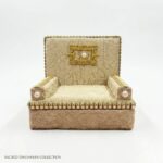 Royal Ivory Velvet Deity Singhasan with Pearl & Gold Embellishments