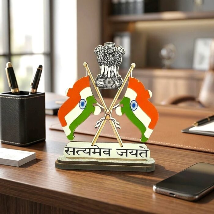 Dual Tricolor Flag Showpiece - 4 Inch - Image 3