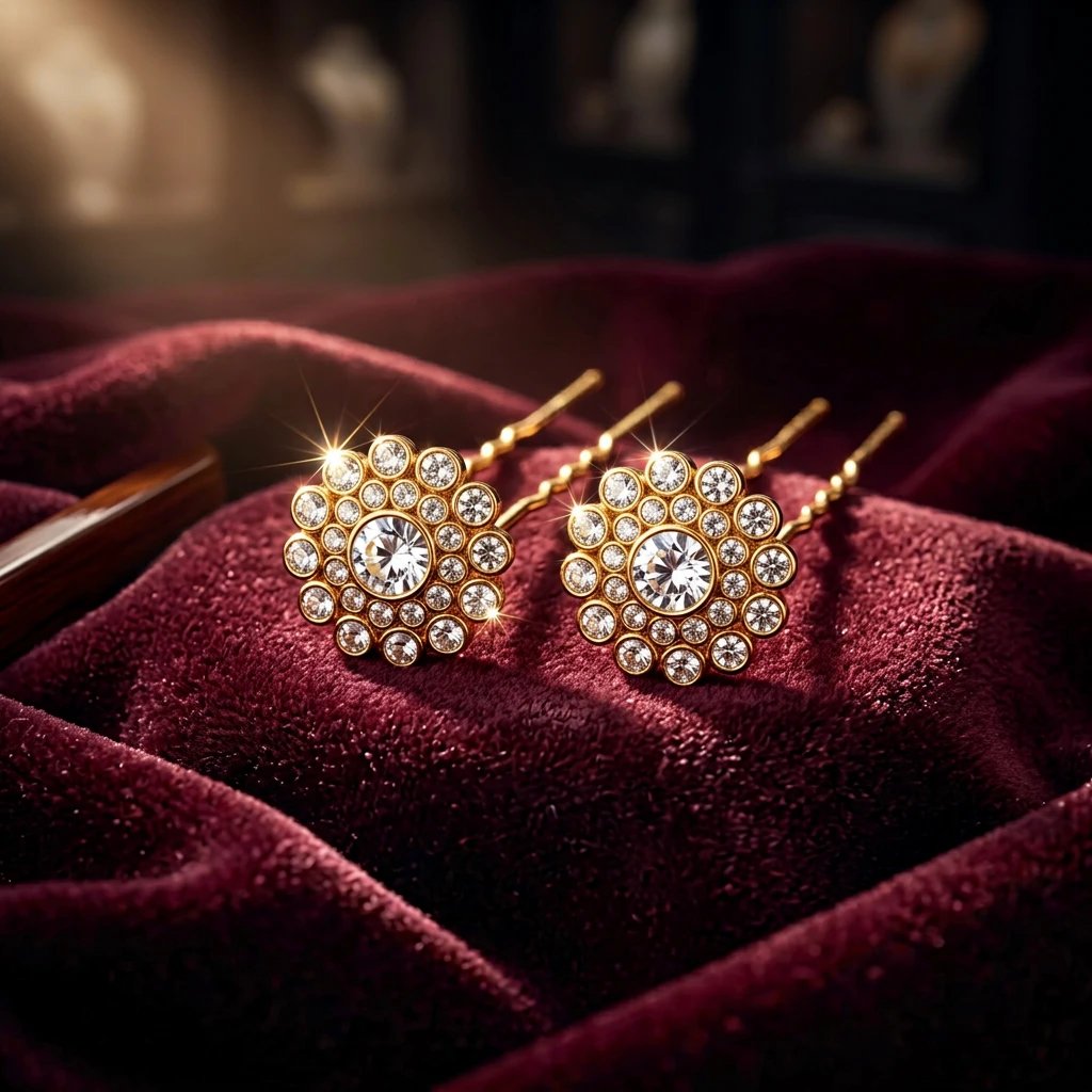 Juda pins pack of 2 Gold Plated Floral Bun Pins | AD Stone Juda Pins Set of 2