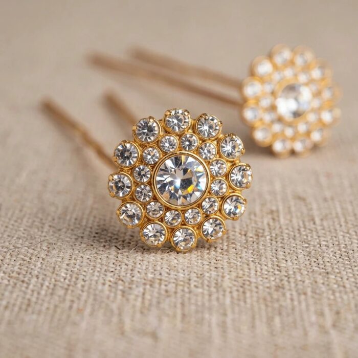 Floral Juda Pins | American Diamond Hair Pins - Image 2