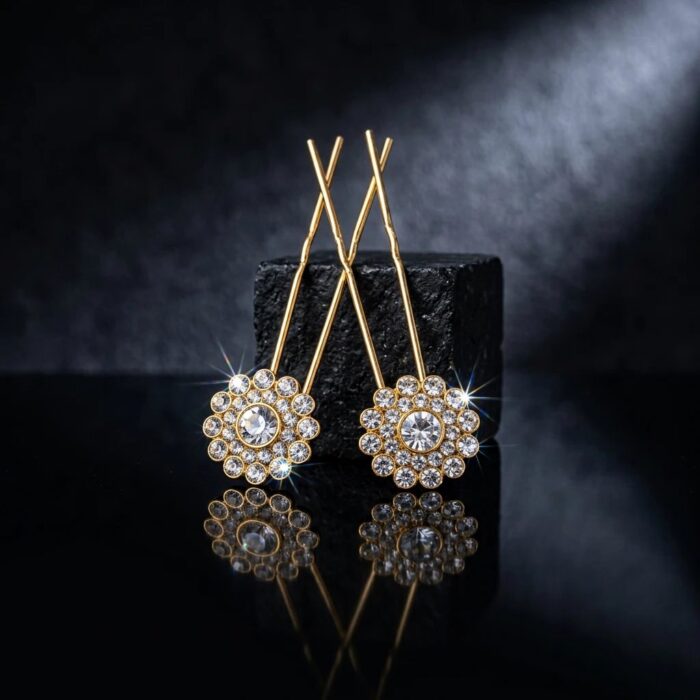 Floral Juda Pins | American Diamond Hair Pins - Image 4