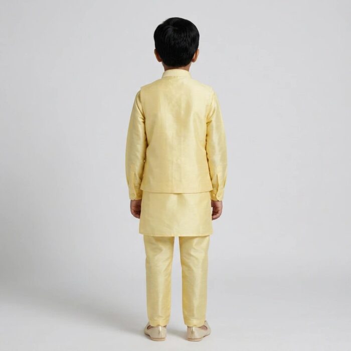 Kids Kurta Pajama Set with embroidered jacket for boys - Yellow - 8 years - Image 6