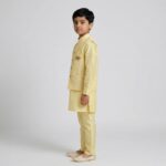 Kids Kurta Pajama Set with embroidered jacket for boys - Yellow - 8 years - Image 2
