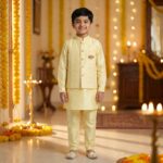 Kids Kurta Pajama Set with embroidered jacket for boys - Yellow - 8 years - Image 4