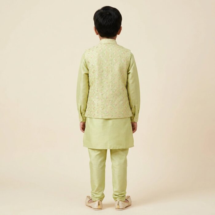 Boys Ethnic Wear Set with Plain Kurta Matching Pajama and Jacket