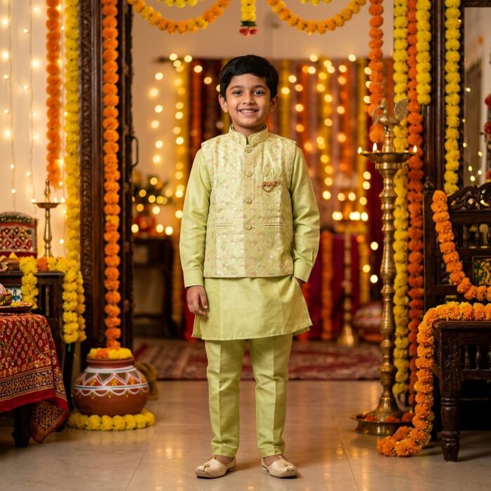 Stylish Boys Kurta Pajama with Matching Festive Jacket