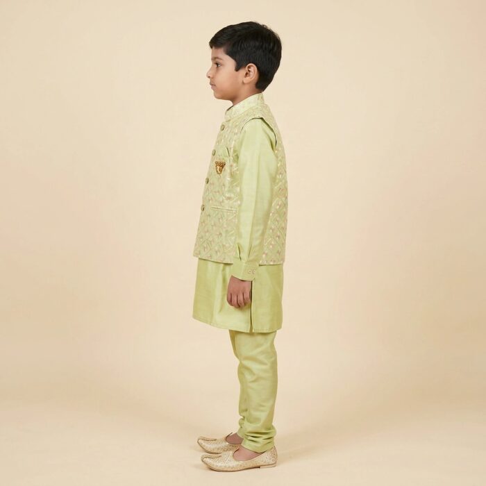 Pista Green Jacquard Sequin Jacket with matching Kurta set