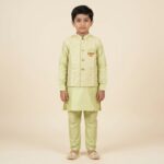 8 year Boys Ethnic Wear Set with Plain Kurta Matching Pajama and Jacket