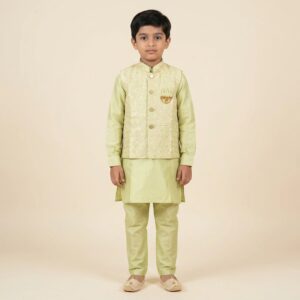 8 year Boys Ethnic Wear Set with Plain Kurta Matching Pajama and Jacket