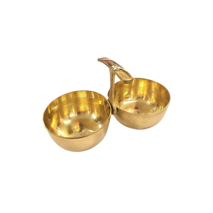 Brass Dual-Bowl Haldi Kumkum Holder - Image 2