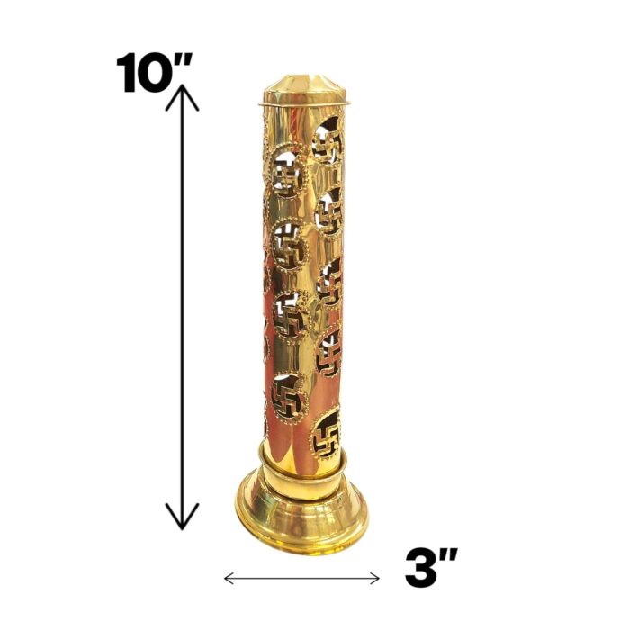 Brass Tower Incense Holder - Golden - Swastik - Image 4