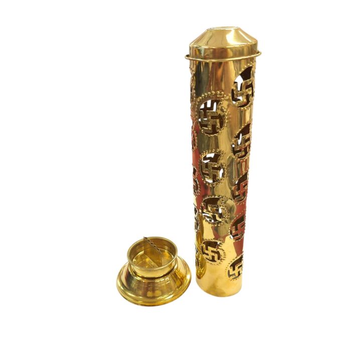 Brass Tower Incense Holder - Golden - Swastik - Image 3