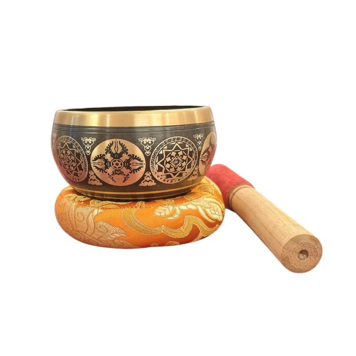 5 inches - Premium Etched Tibetan Singing Bowl Set - Black - Image 4