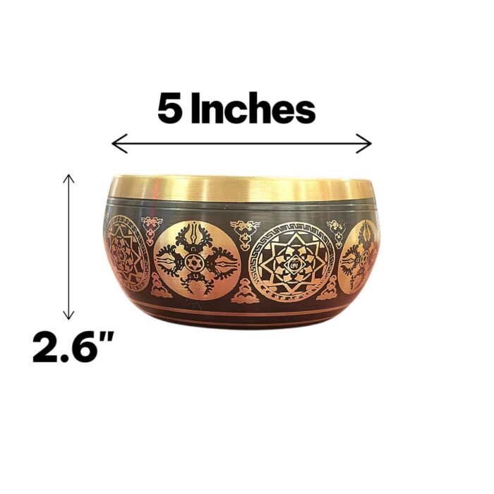 5 inches - Premium Etched Tibetan Singing Bowl Set - Black - Image 5