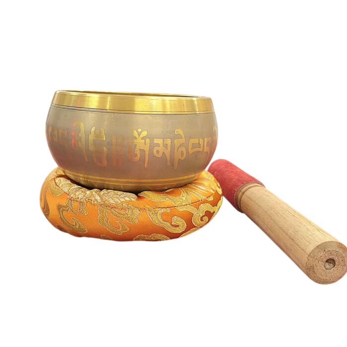 5 inches - Premium Etched Tibetan Singing Bowl Set - Grey - Image 5