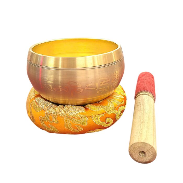 5 inches - Premium Etched Tibetan Singing Bowl Set - Golden - Image 5