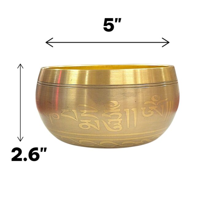 5 inches - Premium Etched Tibetan Singing Bowl Set - Golden - Image 4