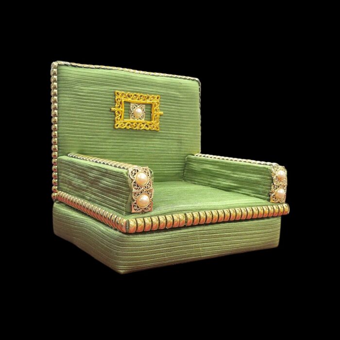 Premium Handcrafted Fabric Singhasan - Green - Large with Box | Laddu Gopal Singhasan - Image 4