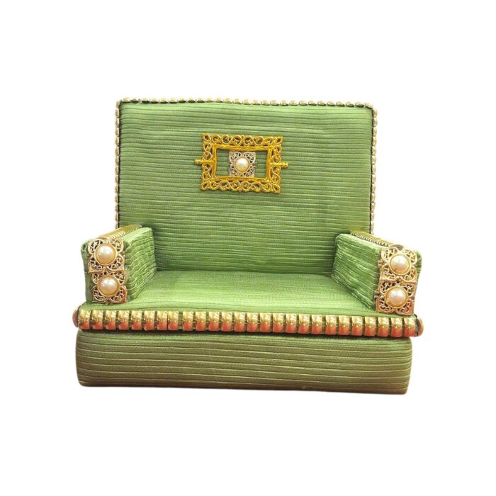 Premium Handcrafted Fabric Singhasan - Green - Large with Box | Laddu Gopal Singhasan - Image 6