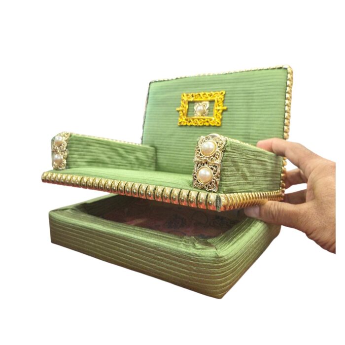 Premium Handcrafted Fabric Singhasan - Green - Large with Box | Laddu Gopal Singhasan - Image 5