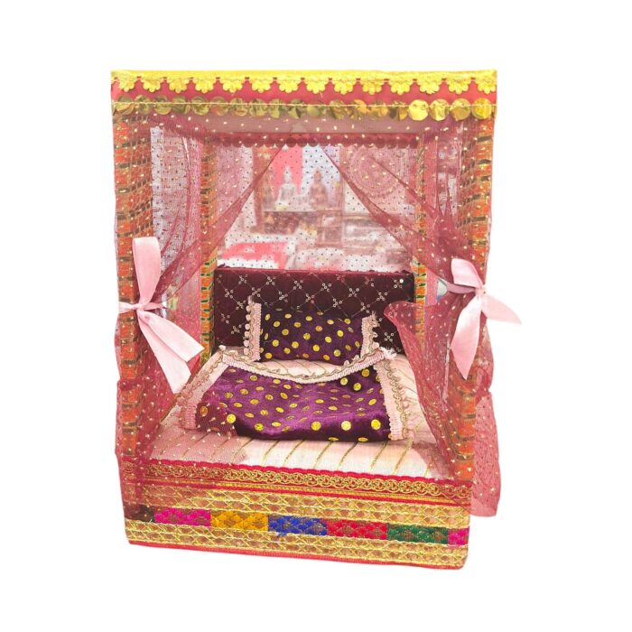 Royal Bed Set with Net curtains for Laddu Gopal / Kanha Ji - Large - pink - Image 3