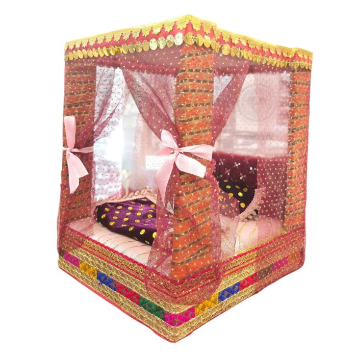 Royal Bed Set with Net curtains for Laddu Gopal / Kanha Ji - Large - pink - Image 5