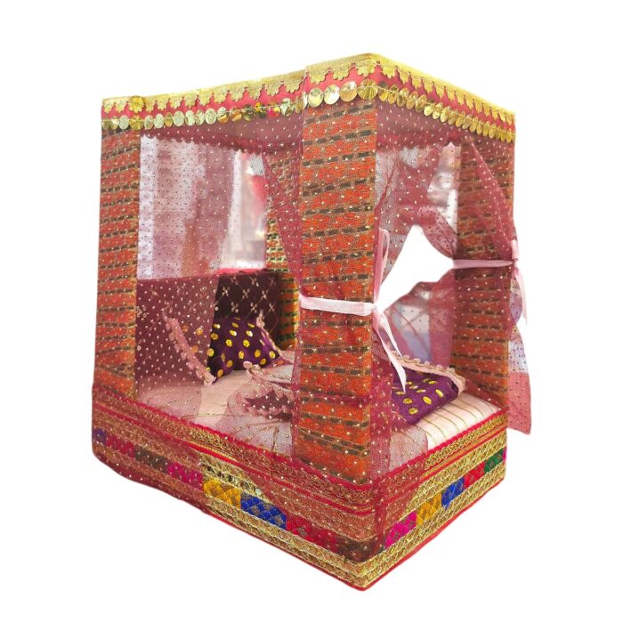 Royal Bed Set with Net curtains for Laddu Gopal / Kanha Ji - Large - pink - Image 2