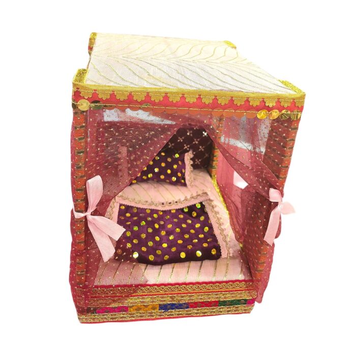 Royal Bed Set with Net curtains for Laddu Gopal / Kanha Ji - Large - pink - Image 4